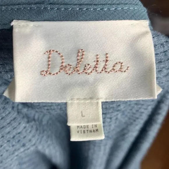 Anthropologie Deletta Teal Thea Tiered Ruffle Top Size Large - Picture 4 of 10